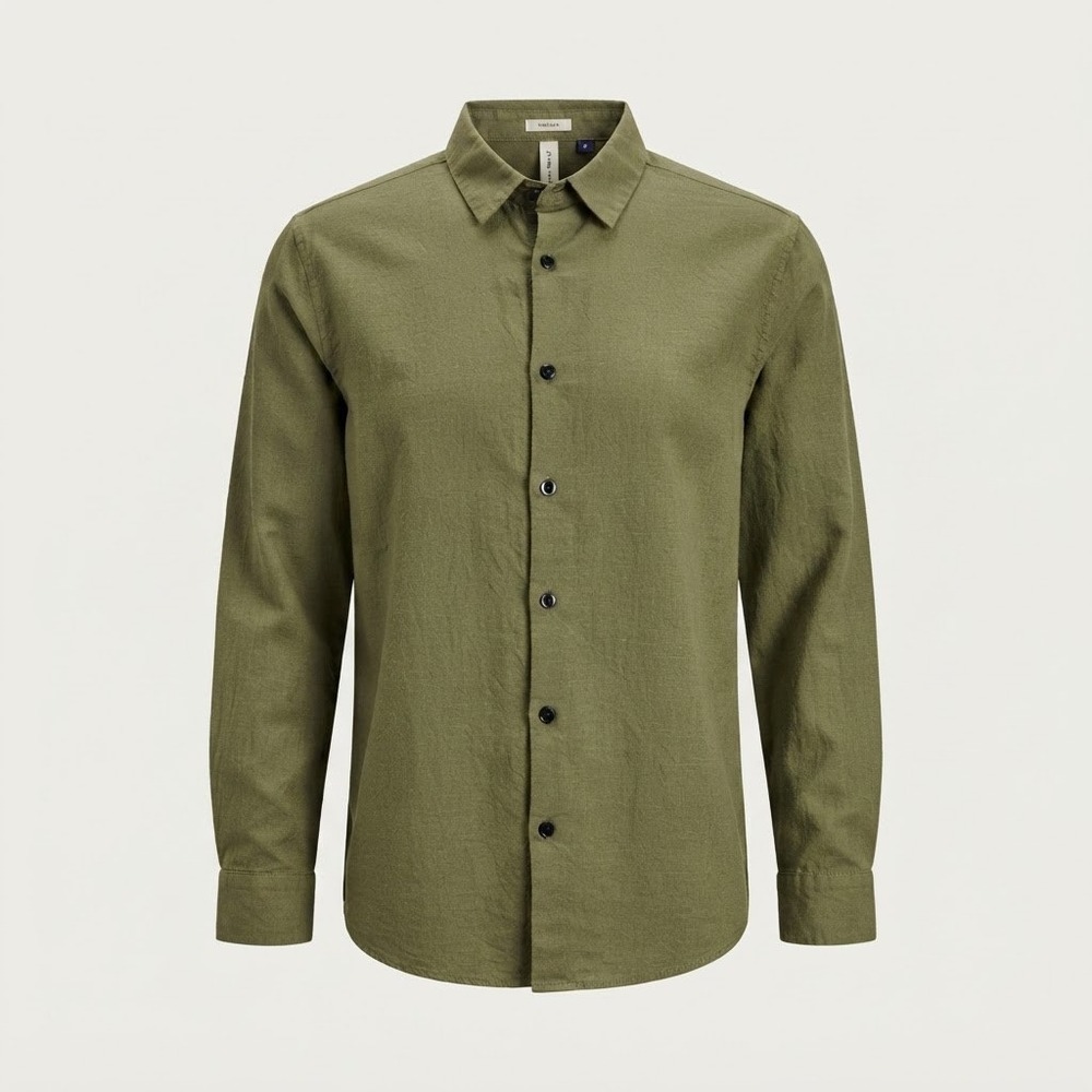 Artefact Mens Long Sleeve Button Down Shirt  L Green Regular Fit Textured Fall